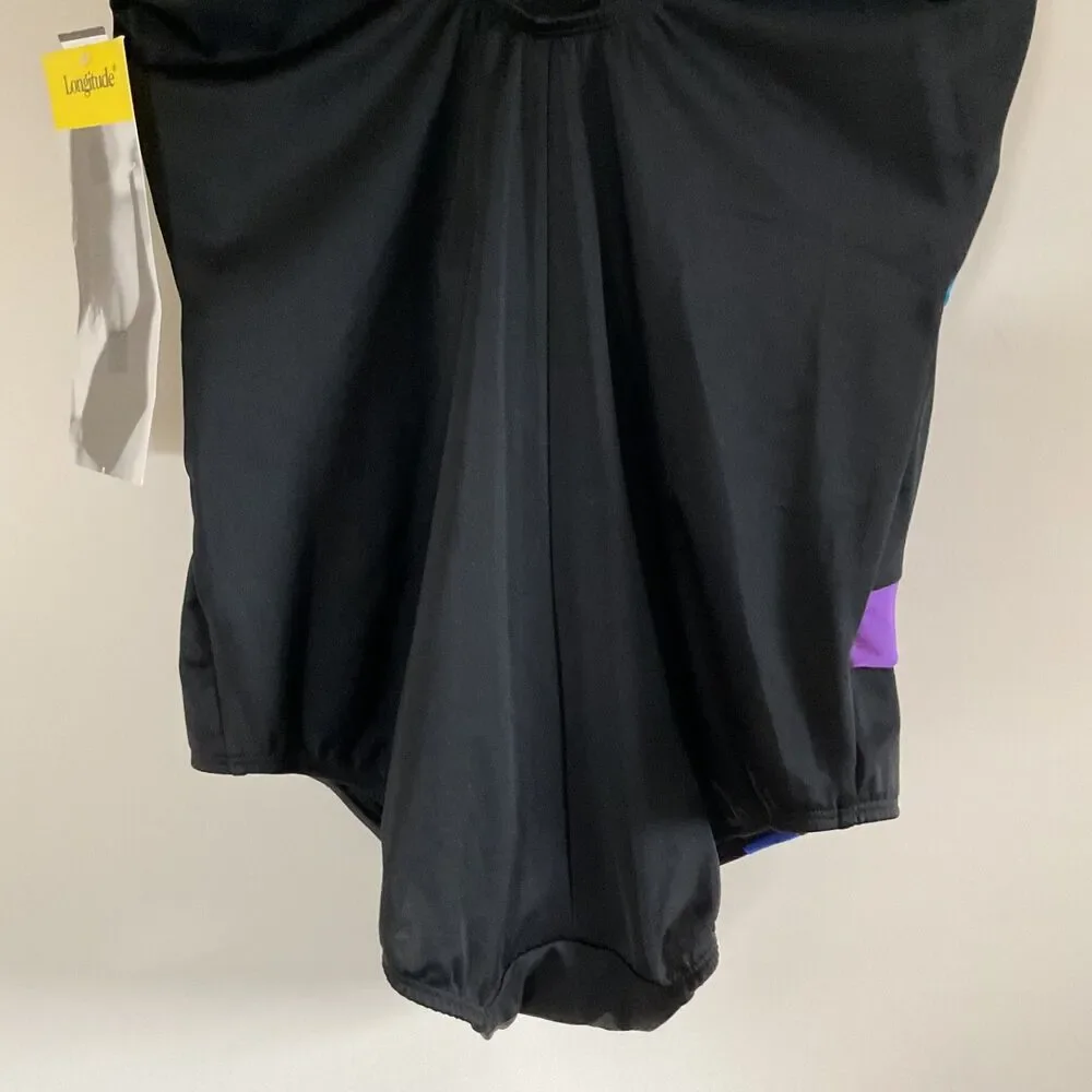 Longitude Inches Away Colorblock Piping Fan One Piece Swimsuit 20W Black Multi